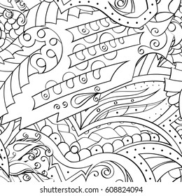 Tracery seamless pattern. Mehndi design. Ethnic monochrome binary doodle texture. Curved doodling black and white background. Vector