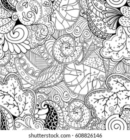 Tracery seamless pattern. Mehndi design. Ethnic monochrome binary doodle texture. Curved doodling black and white background. Vector