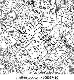 Tracery seamless pattern. Mehndi design. Ethnic monochrome binary doodle texture. Curved doodling black and white background. Vector