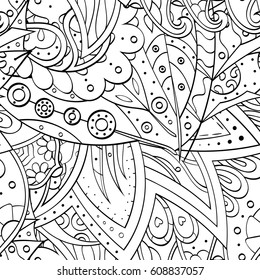 Tracery seamless pattern. Mehndi design. Ethnic monochrome binary doodle texture. Curved doodling black and white background. Vector