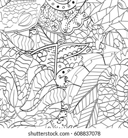 Tracery seamless pattern. Mehndi design. Ethnic monochrome binary doodle texture. Curved doodling black and white background. Vector