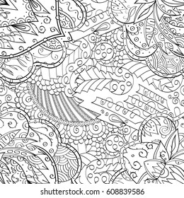 Tracery seamless pattern. Mehndi design. Ethnic monochrome binary doodle texture. Curved doodling black and white background. Vector