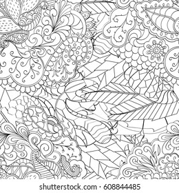 Tracery seamless pattern. Mehndi design. Ethnic monochrome binary doodle texture. Curved doodling black and white background. Vector