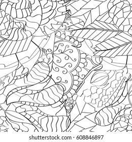 Tracery seamless pattern. Mehndi design. Ethnic monochrome binary doodle texture. Curved doodling black and white background. Vector