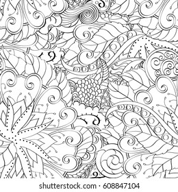 Tracery seamless pattern. Mehndi design. Ethnic monochrome binary doodle texture. Curved doodling black and white background. Vector