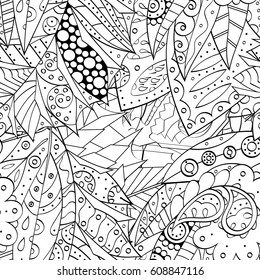 Tracery seamless pattern. Mehndi design. Ethnic monochrome binary doodle texture. Curved doodling black and white background. Vector