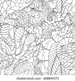 Tracery seamless pattern. Mehndi design. Ethnic monochrome binary doodle texture. Curved doodling black and white background. Vector