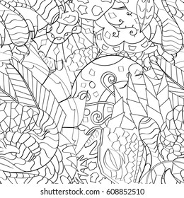 Tracery seamless pattern. Mehndi design. Ethnic monochrome binary doodle texture. Curved doodling black and white background. Vector