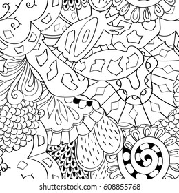 Tracery seamless pattern. Mehndi design. Ethnic monochrome binary doodle texture. Curved doodling black and white background. Vector