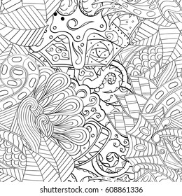 Tracery seamless pattern. Mehndi design. Ethnic monochrome binary doodle texture. Curved doodling black and white background. Vector