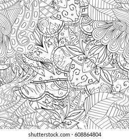 Tracery seamless pattern. Mehndi design. Ethnic monochrome binary doodle texture. Curved doodling black and white background. Vector