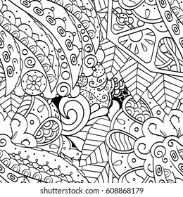 Tracery seamless pattern. Mehndi design. Ethnic monochrome binary doodle texture. Curved doodling black and white background. Vector