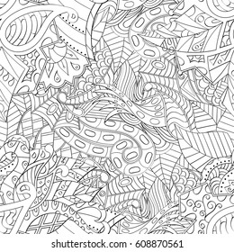 Tracery seamless pattern. Mehndi design. Ethnic monochrome binary doodle texture. Curved doodling black and white background. Vector