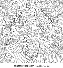 Tracery seamless pattern. Mehndi design. Ethnic monochrome binary doodle texture. Curved doodling black and white background. Vector