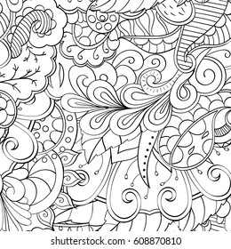 Tracery seamless pattern. Mehndi design. Ethnic monochrome binary doodle texture. Curved doodling black and white background. Vector