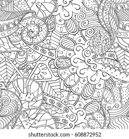 Tracery seamless pattern. Mehndi design. Ethnic monochrome binary doodle texture. Curved doodling black and white background. Vector