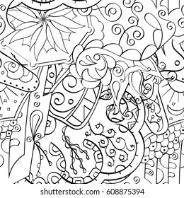 Tracery seamless pattern. Mehndi design. Ethnic monochrome binary doodle texture. Curved doodling black and white background. Vector
