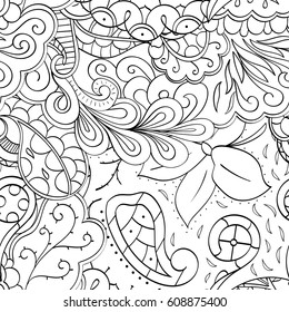 Tracery seamless pattern. Mehndi design. Ethnic monochrome binary doodle texture. Curved doodling black and white background. Vector