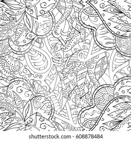 Tracery seamless pattern. Mehndi design. Ethnic monochrome binary doodle texture. Curved doodling black and white background. Vector