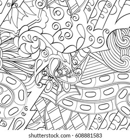 Tracery seamless pattern. Mehndi design. Ethnic monochrome binary doodle texture. Curved doodling black and white background. Vector