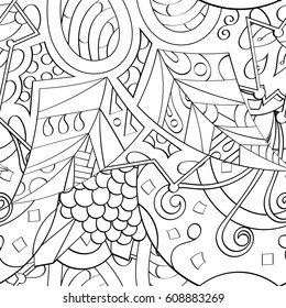 Tracery seamless pattern. Mehndi design. Ethnic monochrome binary doodle texture. Curved doodling black and white background. Vector