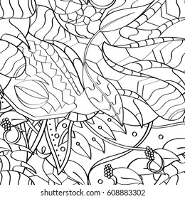 Tracery seamless pattern. Mehndi design. Ethnic monochrome binary doodle texture. Curved doodling black and white background. Vector