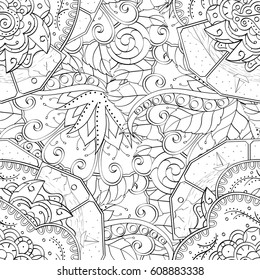 Tracery seamless pattern. Mehndi design. Ethnic monochrome binary doodle texture. Curved doodling black and white background. Vector
