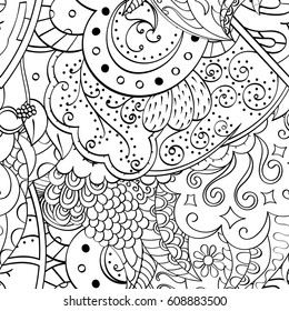 Tracery seamless pattern. Mehndi design. Ethnic monochrome binary doodle texture. Curved doodling black and white background. Vector