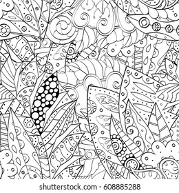 Tracery seamless pattern. Mehndi design. Ethnic monochrome binary doodle texture. Curved doodling black and white background. Vector