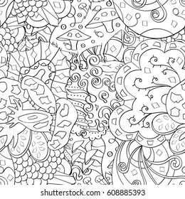 Tracery seamless pattern. Mehndi design. Ethnic monochrome binary doodle texture. Curved doodling black and white background. Vector