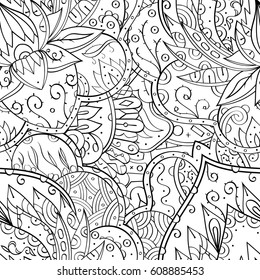 Tracery seamless pattern. Mehndi design. Ethnic monochrome binary doodle texture. Curved doodling black and white background. Vector