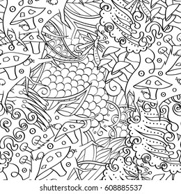 Tracery seamless pattern. Mehndi design. Ethnic monochrome binary doodle texture. Curved doodling black and white background. Vector