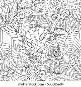 Tracery seamless pattern. Mehndi design. Ethnic monochrome binary doodle texture. Curved doodling black and white background. Vector
