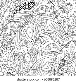 Tracery seamless pattern. Mehndi design. Ethnic monochrome binary doodle texture. Curved doodling black and white background. Vector