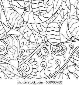 Tracery seamless pattern. Mehndi design. Ethnic monochrome binary doodle texture. Curved doodling black and white background. Vector