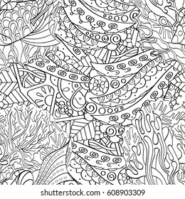 Tracery seamless pattern. Mehndi design. Ethnic monochrome binary doodle texture. Curved doodling black and white background. Vector