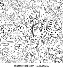 Tracery seamless pattern. Mehndi design. Ethnic monochrome binary doodle texture. Curved doodling black and white background. Vector