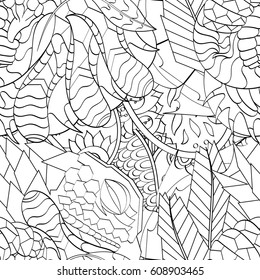 Tracery seamless pattern. Mehndi design. Ethnic monochrome binary doodle texture. Curved doodling black and white background. Vector