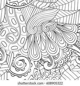 Tracery seamless pattern. Mehndi design. Ethnic monochrome binary doodle texture. Curved doodling black and white background. Vector