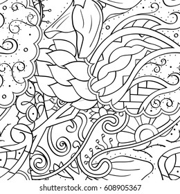 Tracery seamless pattern. Mehndi design. Ethnic monochrome binary doodle texture. Curved doodling black and white background. Vector