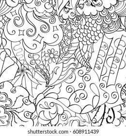 Tracery seamless pattern. Mehndi design. Ethnic monochrome binary doodle texture. Curved doodling black and white background. Vector