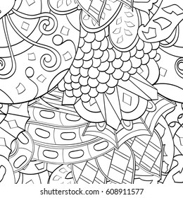 Tracery seamless pattern. Mehndi design. Ethnic monochrome binary doodle texture. Curved doodling black and white background. Vector