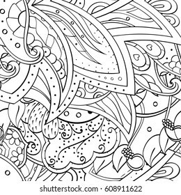 Tracery seamless pattern. Mehndi design. Ethnic monochrome binary doodle texture. Curved doodling black and white background. Vector