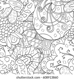 Tracery seamless pattern. Mehndi design. Ethnic monochrome binary doodle texture. Curved doodling black and white background. Vector