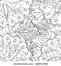 Tracery seamless pattern. Mehndi design. Ethnic monochrome binary doodle texture. Curved doodling black and white background. Vector