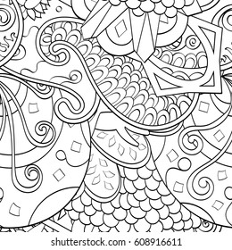 Tracery seamless pattern. Mehndi design. Ethnic monochrome binary doodle texture. Curved doodling black and white background. Vector