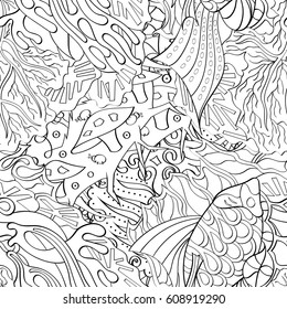 Tracery seamless pattern. Mehndi design. Ethnic monochrome binary doodle texture. Curved doodling black and white background. Vector