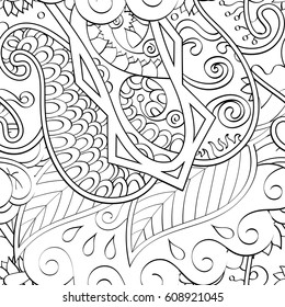 Tracery seamless pattern. Mehndi design. Ethnic monochrome binary doodle texture. Curved doodling black and white background. Vector