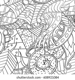 Tracery seamless pattern. Mehndi design. Ethnic monochrome binary doodle texture. Curved doodling black and white background. Vector