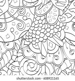 Tracery seamless pattern. Mehndi design. Ethnic monochrome binary doodle texture. Curved doodling black and white background. Vector